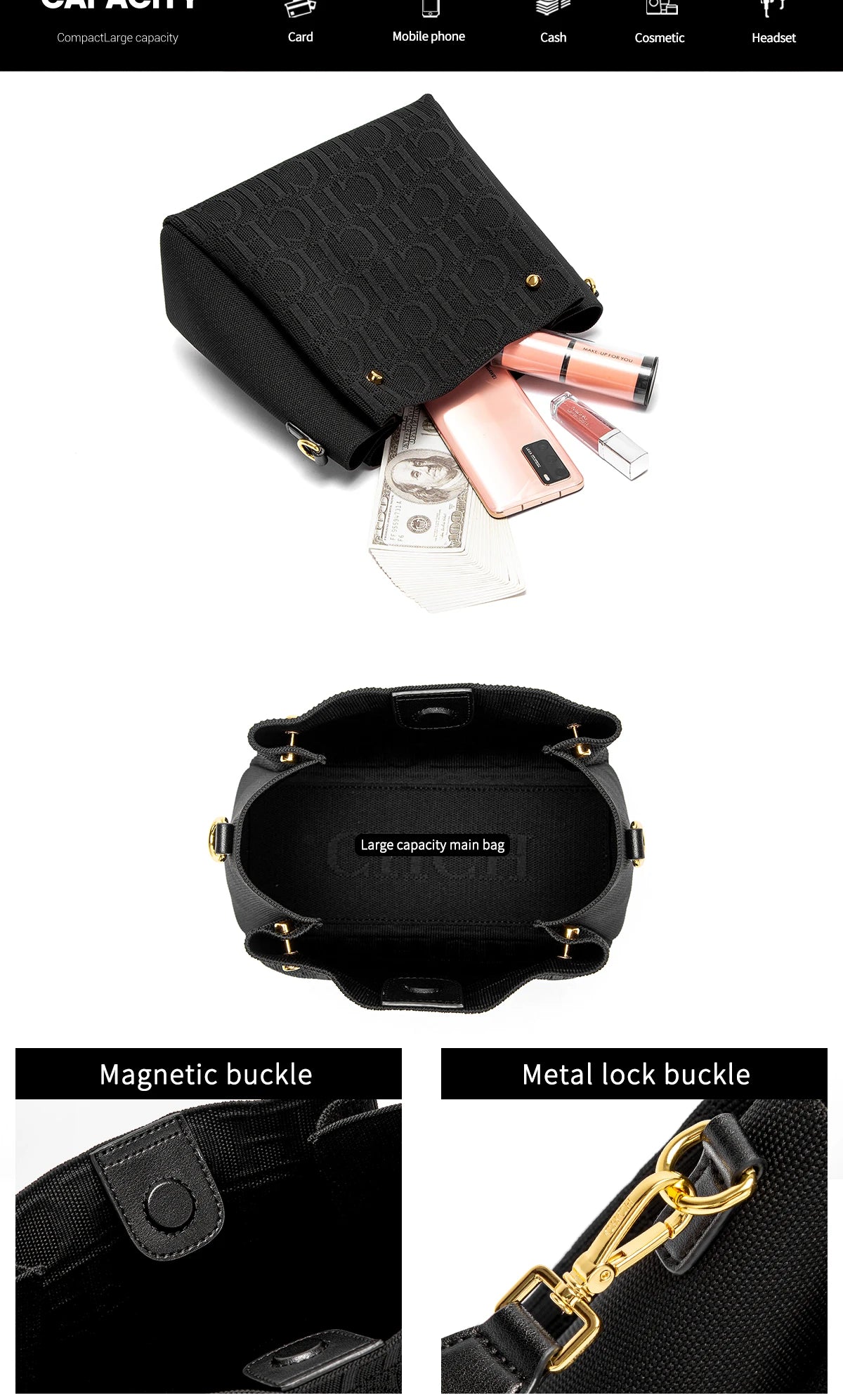 CHCH Women's Shoulder Bag New Magnetic Buckle Khaki Shoulder Bag Large Capacity